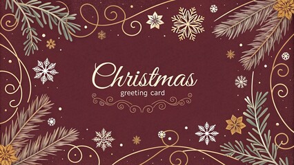 Elegant Christmas Greeting Card with Gold Lettering and Festive Florals V2