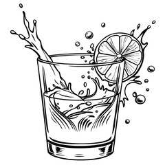 Refreshing Rum Splash with Liquid Motion line art vector Isolated on White Background