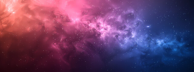 Naklejka premium A stunning cosmic landscape featuring a blend of pink and blue nebulae surrounded by twinkling stars, evoking a sense of wonder and beauty.