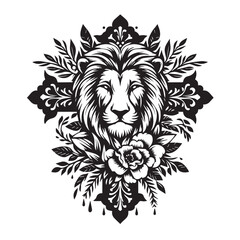 Fototapeta premium Floral Lion Cross Clipart vector design