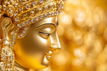 Golden statue of hindu deity with intricate details and jewels