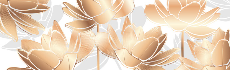 Luxurious floral illustration with golden lotus flowers.