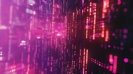 Abstract digital data stream with glowing pink and orange lines, creating a futuristic tunnel effect.