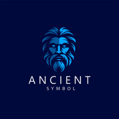 Greek Old Man Face like God Zeus Triton Neptune Philosopher with Beard and Mustache Logo Vector Illustration