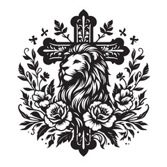 Fototapeta premium Floral Lion Cross Clipart vector design