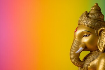 Golden elephant statue on vibrant gradient background