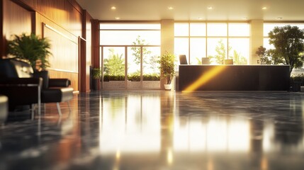 Elegant and Inviting Hotel Lobby with Warm Lighting