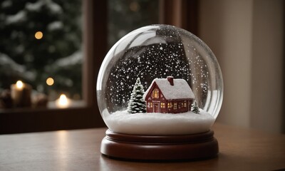 크리스마스 워터볼 눈이 내리는 배경에 눈송이가 떠다니는 모습