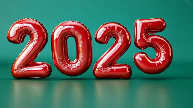 red balloons in the shape of the number 2025 on a green colored background, new year, christmas, holiday, party, celebration, congratulations, new 2025, december 31