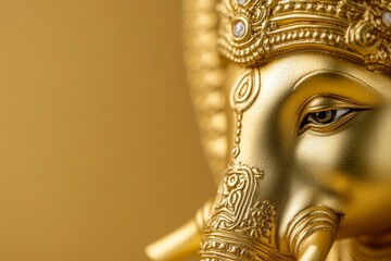 Obraz premium Golden ganesha statue close-up: detailed hindu elephant deity art