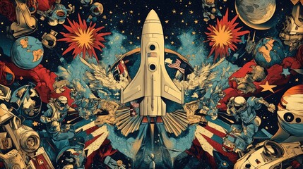 Obraz premium American Space Exploration: A Collage of Dreams and Achievements