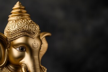 Obraz premium Golden elephant-headed deity statue with intricate details on dark background