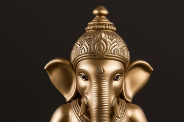 Obraz premium Golden ganesha statue with detailed carvings on black background