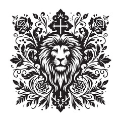 Fototapeta premium Floral Lion Cross Clipart vector design