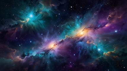 Fototapeta premium Dreamlike depiction of the universe with swirling clouds of cosmic blue, violet, and silver, creating a serene and luminous backdrop