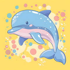 Obraz premium A cartoon dolphin is swimming in a yellow background