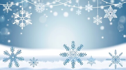 Abstract background of frozen snowflakes Christmas theme wallpaper, blue and white chill and cold illustration design