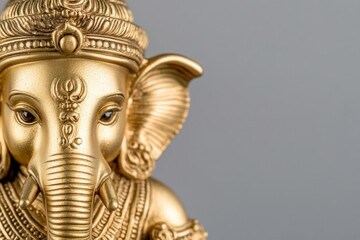 Fototapeta premium Golden ganesha idol with intricate details on gray background