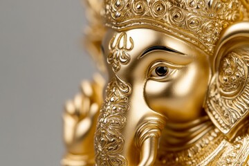 Obraz premium Intricate golden ganesha close-up with detailed ornamentation