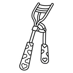 Hand Drawn Cute Cosmetics Coloring Book Vector Illustration. Bold and Easy Eyelash Curler Coloring Page for Adults and Kids. Coloring Sheet for Stress Relief and Relaxation