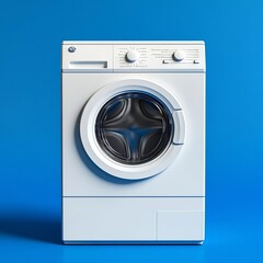 Front Loading Washing Machine in Minimalist White with Blue Background
