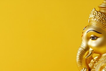 Golden ganesh statue on vibrant yellow background