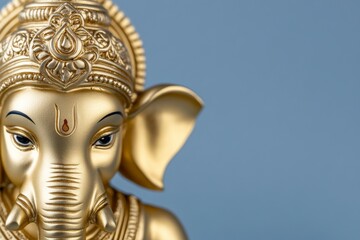 Obraz premium Golden ganesha statue against blue background