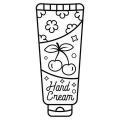 Hand Drawn Cute Cosmetics Coloring Book Vector Illustration. Bold and Easy Hand Cream Coloring Page for Adults and Kids. Coloring Sheet for Stress Relief and Relaxation