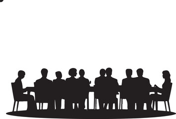 Editable vector silhouette of people eating in a restaurant with all figures as separate objects