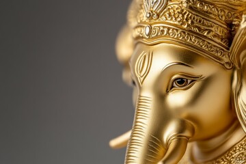 Obraz premium Golden elephant god ganesha statue close-up with intricate details