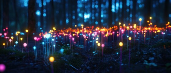 Obraz premium colorful glowing mushrooms in a mystical forest