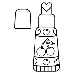 Hand Drawn Cute Cosmetics Coloring Book Vector Illustration. Bold and Easy Lip Balm Coloring Page for Adults and Kids. Coloring Sheet for Stress Relief and Relaxation