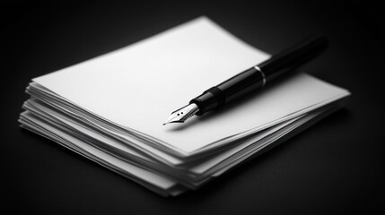 Fountain pen rests on blank papers.