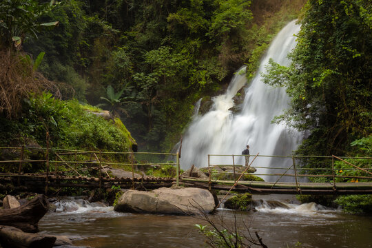 Pha Dok Siew waterfall and trail through dry rainforest with incredible close-up&nbsp;waterfall&nbsp;views and terraced rice, Ban Mae Klang Luang, Doi Inthanon National Park, Chom Thong, Chiang Mai Thailand