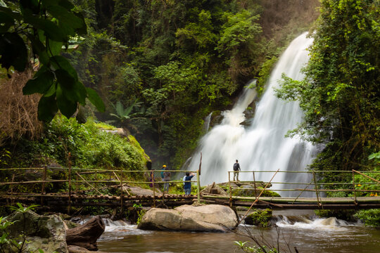 Pha Dok Siew waterfall and trail through dry rainforest with incredible close-up&nbsp;waterfall&nbsp;views and terraced rice, Ban Mae Klang Luang, Doi Inthanon National Park, Chom Thong, Chiang Mai Thailand