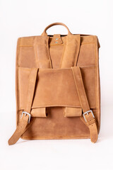 brown leather backpack