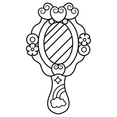 Hand Drawn Cute Cosmetics Coloring Book Vector Illustration. Bold and Easy Mirror Coloring Page for Adults and Kids. Coloring Sheet for Stress Relief and Relaxation