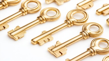 Close-Up of Golden Keys on White Background