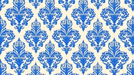 Fototapeta premium Baroque Beauty Luxurious Blue Floral Damask Wallpaper