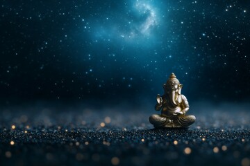 Golden ganesha statue in cosmic sparkling night sky