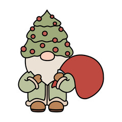 winter christmas Gnome with santabag and christmas tree hat