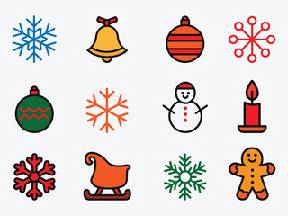 Christmas Icon Set Vector Illustration. Christmas Elements Collection. Winter Symbol. Christmas Icon Bundle.