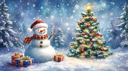 Obraz premium A cheerful holiday design with Christmas greetings, sparkling snowflakes, and ample space for advertisements or announcements