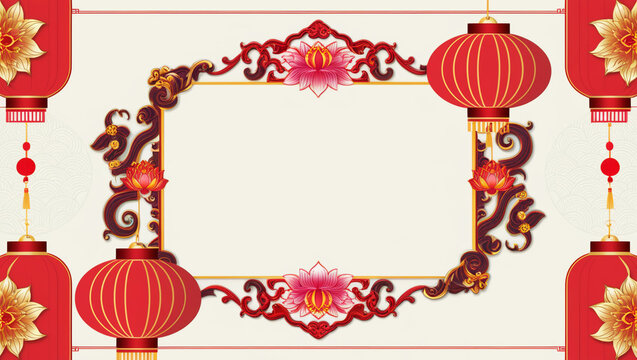 AI generative. Illustration image of oriental frame border, imlek element. Set 27