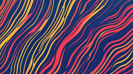 Modern Wavy Striped Lines on Blue Background with Bold Colors