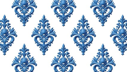 Floral Royalty Baroque Blue Damask Seamless Pattern