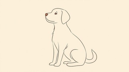 Fototapeta premium A Cute Cartoon Dog Character Sitting Comfortably with a Simplistic Outline and Soft Features Set Against a Soft Beige Background Ideal for Pet-Themed Projects and Illustrations