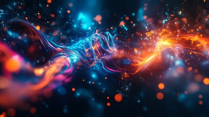 Digital Abstract Background With Swirling Multicolored Waves Bright Highlights Creating a Dynamic Artistic Scene