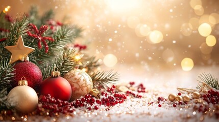 Bright Christmas Background With Star Ornaments, Sparkling Lights, Festive Decorations Creating a Cheerful Atmosphere