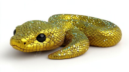 Fototapeta premium hyper realistic photo of Playful Gold Snake Slithers Through Metallic 2025 Text on White Background , isolated on white background, , copy space, copy space for text,